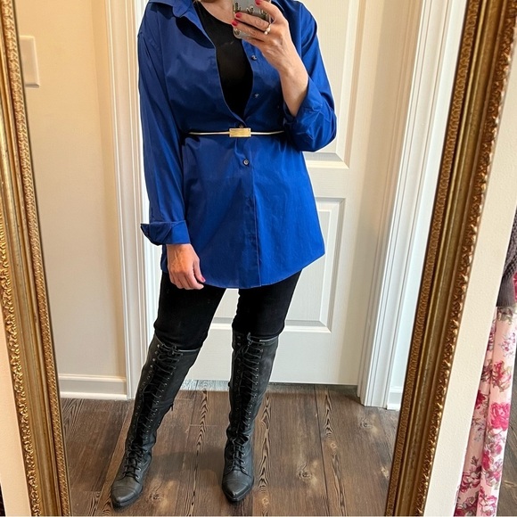 Royal sapphire cobalt blue oversized classic  boyfriend button up down shirt - Picture 2 of 12
